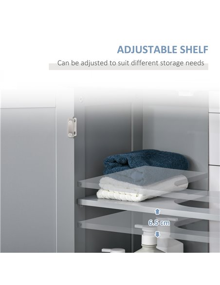 Kleankin 60x60cm Under-Sink Storage Cabinet w/ Adjustable Shelf Handles Drain Hole Bathroom Cabinet Space Saver Organizer Grey - pic 21224 | FastDaddyshop