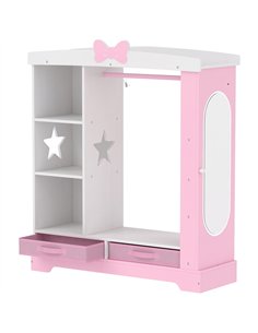 AIYAPLAY Kids Wardrobe with Lighted Mirror, Clothes Rail, Jewelry Cabinet, Shelves, Storage Boxes for Bedroom, Nursery, Pink