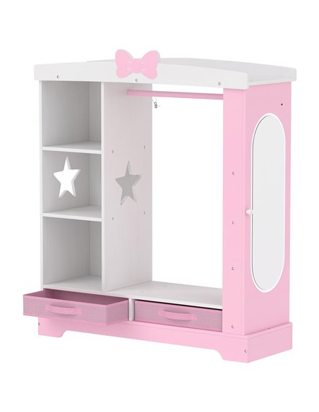 AIYAPLAY Kids Wardrobe with Lighted Mirror, Clothes Rail, Jewelry Cabinet, Shelves, Storage Boxes for Bedroom, Nursery, Pink - pic 212245 | FastDaddyshop