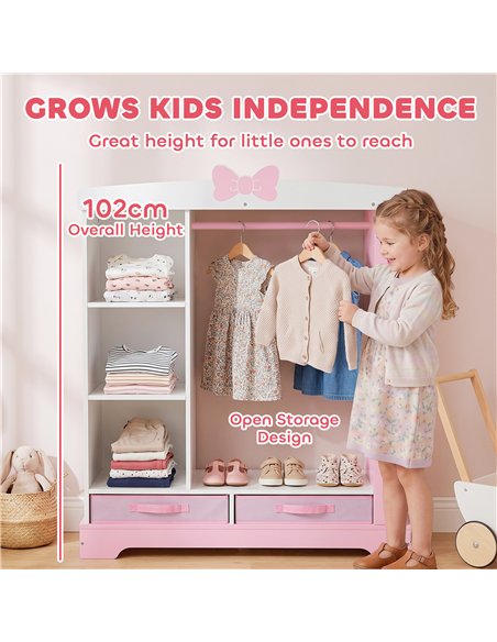 AIYAPLAY Kids Wardrobe with Lighted Mirror, Clothes Rail, Jewelry Cabinet, Shelves, Storage Boxes for Bedroom, Nursery, Pink - pic 212250 | FastDaddyshop