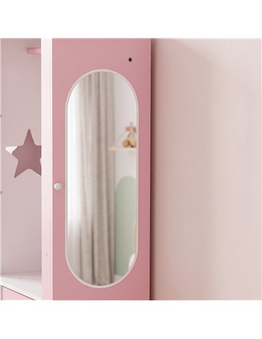 AIYAPLAY Kids Wardrobe with Lighted Mirror, Clothes Rail, Jewelry Cabinet, Shelves, Storage Boxes for Bedroom, Nursery, Pink