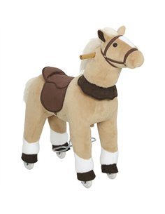 AIYAPLAY Rocking Horse, Plush Ride On Horse with Rolling Wheels & Saddle, Ride On Pony Toy for Kids 3-5 Years, Up to 25kg, Brown