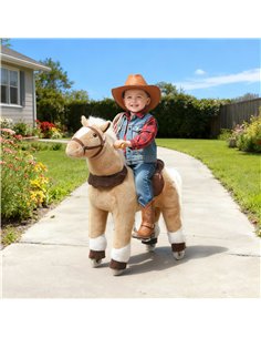 AIYAPLAY Rocking Horse, Plush Ride On Horse with Rolling Wheels & Saddle, Ride On Pony Toy for Kids 3-5 Years, Up to 25kg, Brown 2