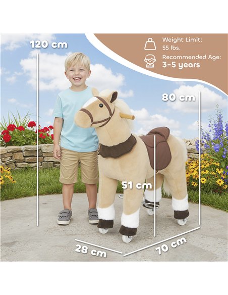 AIYAPLAY Rocking Horse, Plush Ride On Horse with Rolling Wheels & Saddle, Ride On Pony Toy for Kids 3-5 Years, Up to 25kg, Brown - pic 212256 | FastDaddyshop