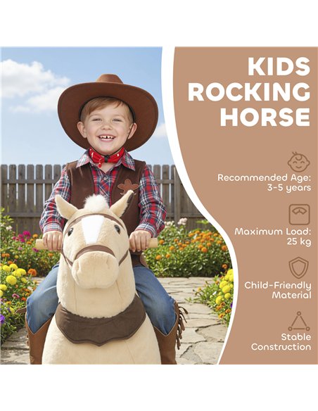 AIYAPLAY Rocking Horse, Plush Ride On Horse with Rolling Wheels & Saddle, Ride On Pony Toy for Kids 3-5 Years, Up to 25kg, Brown - pic 212257 | FastDaddyshop