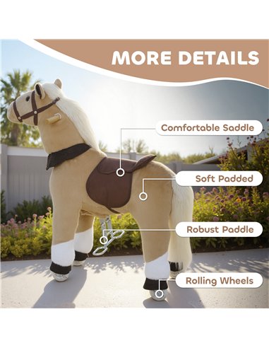 AIYAPLAY Rocking Horse, Plush Ride On Horse with Rolling Wheels & Saddle, Ride On Pony Toy for Kids 3-5 Years, Up to 25kg, Brown