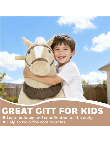 AIYAPLAY Rocking Horse, Plush Ride On Horse with Rolling Wheels & Saddle, Ride On Pony Toy for Kids 3-5 Years, Up to 25kg, Brown - pic 212260 | FastDaddyshop