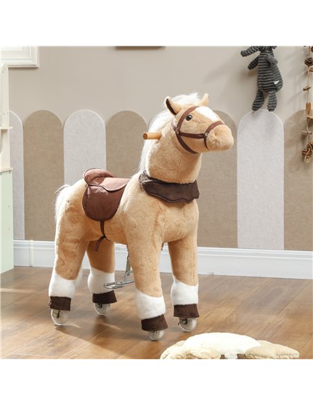 AIYAPLAY Rocking Horse, Plush Ride On Horse with Rolling Wheels & Saddle, Ride On Pony Toy for Kids 3-5 Years, Up to 25kg, Brown - pic 212262 | FastDaddyshop