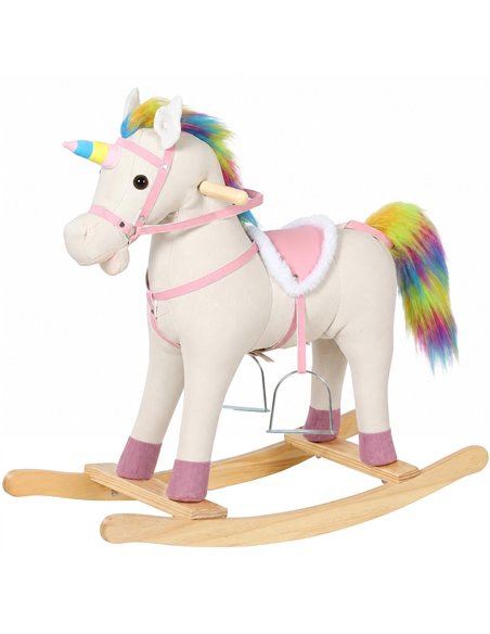 AIYAPLAY Rocking Horse, Unicorn Ride on Horse with Sounds and Stable Wooden Base for 1-3 Years, Cream White - pic 212263 | FastDaddyshop