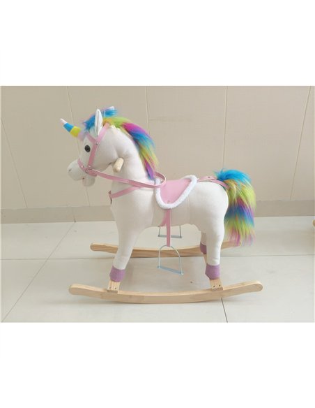 AIYAPLAY Rocking Horse, Unicorn Ride on Horse with Sounds and Stable Wooden Base for 1-3 Years, Cream White - pic 212267 | FastDaddyshop