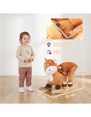 AIYAPLAY Rocking Horse, Ride on Horse Deer Design with Sounds, Security Belt, Rocking Stopper, for Toddlers 1-3 Years, Brown