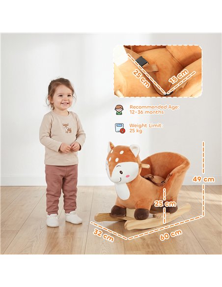 AIYAPLAY Rocking Horse, Ride on Horse Deer Design with Sounds, Security Belt, Rocking Stopper, for Toddlers 1-3 Years, Brown - pic 212274 | FastDaddyshop