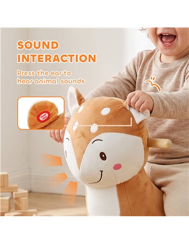 AIYAPLAY Rocking Horse, Ride on Horse Deer Design with Sounds, Security Belt, Rocking Stopper, for Toddlers 1-3 Years, Brown