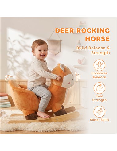 AIYAPLAY Rocking Horse, Ride on Horse Deer Design with Sounds, Security Belt, Rocking Stopper, for Toddlers 1-3 Years, Brown