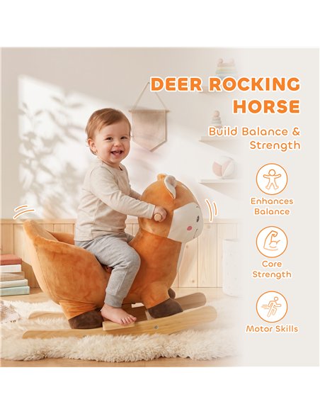 AIYAPLAY Rocking Horse, Ride on Horse Deer Design with Sounds, Security Belt, Rocking Stopper, for Toddlers 1-3 Years, Brown - pic 212278 | FastDaddyshop