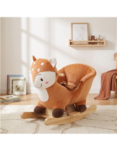 AIYAPLAY Rocking Horse, Ride on Horse Deer Design with Sounds, Security Belt, Rocking Stopper, for Toddlers 1-3 Years, Brown