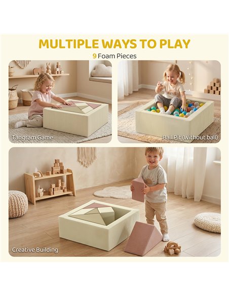 AIYAPLAY Soft Play 9 Piece Foam Climbing Blocks Soft Play Set with Tangram Play, Removable Cover for Kids Room, Ages 3-6 Years - pic 212284 | FastDaddyshop