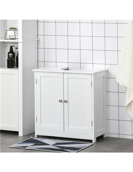 Kleankin Under-Sink Storage Cabinet with Adjustable Shelf, Drain Hole, White - pic 21229 | FastDaddyshop