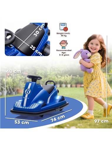 AIYAPLAY Kids Bumper Car, 360° Rotation Spin Electric Waltzer Car with LED Lights, Music for Ages 3-8 Years Old, Blue