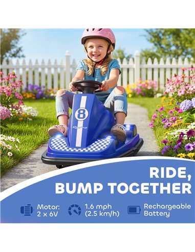 AIYAPLAY Kids Bumper Car, 360° Rotation Spin Electric Waltzer Car with LED Lights, Music for Ages 3-8 Years Old, Blue