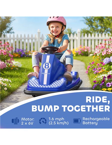 AIYAPLAY Kids Bumper Car, 360° Rotation Spin Electric Waltzer Car with LED Lights, Music for Ages 3-8 Years Old, Blue - pic 212302 | FastDaddyshop
