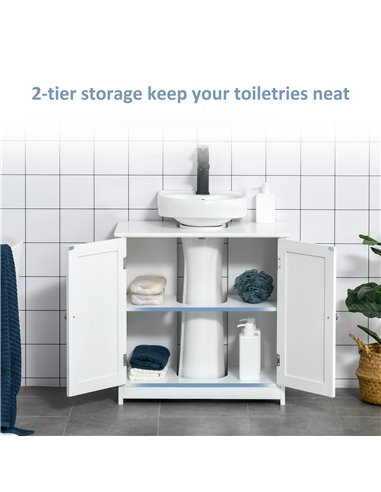 Kleankin Under-Sink Storage Cabinet with Adjustable Shelf, Drain Hole, White