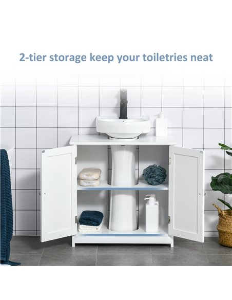 Kleankin Under-Sink Storage Cabinet with Adjustable Shelf, Drain Hole, White - pic 21231 | FastDaddyshop