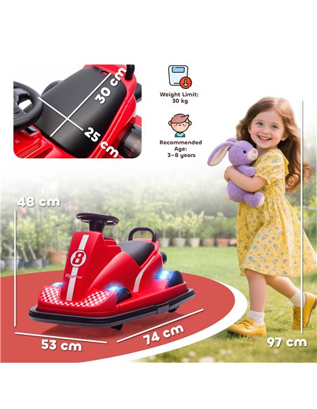 AIYAPLAY Kids Bumper Car, 360° Rotation Spin Electric Walzer Car with LED Lights, Music for Ages 3-8 Years Old, Red - pic 212310 | FastDaddyshop