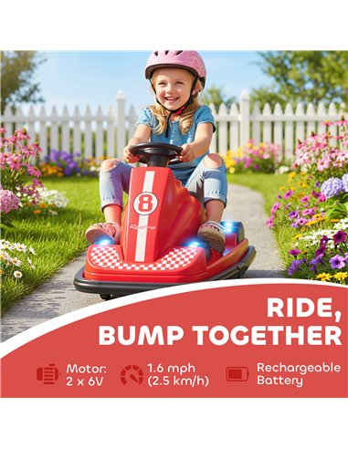 AIYAPLAY Kids Bumper Car, 360° Rotation Spin Electric Walzer Car with LED Lights, Music for Ages 3-8 Years Old, Red