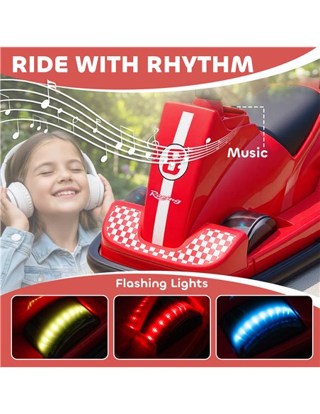 AIYAPLAY Kids Bumper Car, 360° Rotation Spin Electric Walzer Car with LED Lights, Music for Ages 3-8 Years Old, Red - pic 212315 | FastDaddyshop