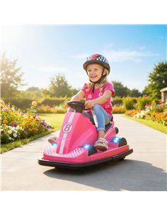 AIYAPLAY Kids Bumper Car, 360° Rotation Spin Electric Waltzer Car with LED Lights, Music for Ages 3-8 Years Old, Pink 2