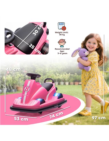 AIYAPLAY Kids Bumper Car, 360° Rotation Spin Electric Waltzer Car with LED Lights, Music for Ages 3-8 Years Old, Pink
