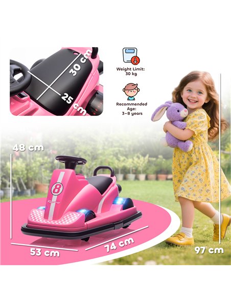AIYAPLAY Kids Bumper Car, 360° Rotation Spin Electric Waltzer Car with LED Lights, Music for Ages 3-8 Years Old, Pink - pic 212319 | FastDaddyshop