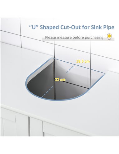 Kleankin Under-Sink Storage Cabinet with Adjustable Shelf, Drain Hole, White
