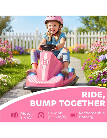 AIYAPLAY Kids Bumper Car, 360° Rotation Spin Electric Waltzer Car with LED Lights, Music for Ages 3-8 Years Old, Pink - pic 212320 | FastDaddyshop
