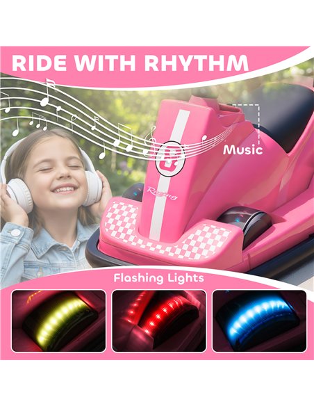 AIYAPLAY Kids Bumper Car, 360° Rotation Spin Electric Waltzer Car with LED Lights, Music for Ages 3-8 Years Old, Pink - pic 212324 | FastDaddyshop