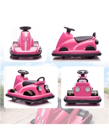 AIYAPLAY Kids Bumper Car, 360° Rotation Spin Electric Waltzer Car with LED Lights, Music for Ages 3-8 Years Old, Pink