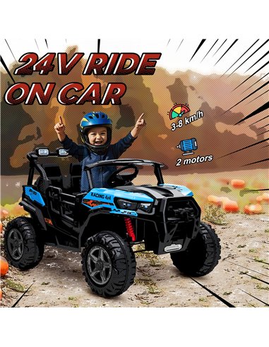 AIYAPLAY 24V Electric Ride on Car, 2-Seater Electric Car for Kids with Remote, Bluetooth, Soft Start, Suspension Spring, Blue
