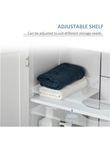 Kleankin 60x60cm Under-Sink Storage Cabinet w/ Adjustable Shelf Handles Drain Hole Bathroom Cabinet Space Saver Organizer White