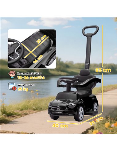 AIYAPLAY 2 in 1 Baby Ride on Push Car Mercedes-Benz C-Class Licensed Walker Foot to Floor Push-Along with Removable Handle, Blac