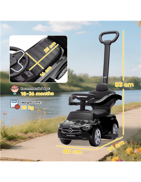 AIYAPLAY 2 in 1 Baby Ride on Push Car Mercedes-Benz C-Class Licensed Walker Foot to Floor Push-Along with Removable Handle, Blac - pic 212337 | FastDaddyshop