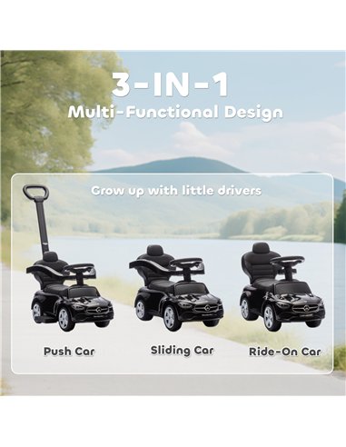 AIYAPLAY 2 in 1 Baby Ride on Push Car Mercedes-Benz C-Class Licensed Walker Foot to Floor Push-Along with Removable Handle, Blac