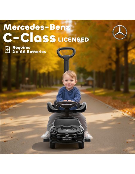 AIYAPLAY 2 in 1 Baby Ride on Push Car Mercedes-Benz C-Class Licensed Walker Foot to Floor Push-Along with Removable Handle, Blac - pic 212339 | FastDaddyshop
