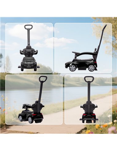 AIYAPLAY 2 in 1 Baby Ride on Push Car Mercedes-Benz C-Class Licensed Walker Foot to Floor Push-Along with Removable Handle, Blac