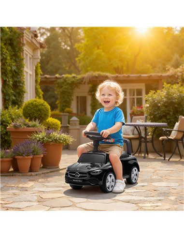 AIYAPLAY 2 in 1 Baby Ride on Push Car Mercedes-Benz C-Class Licensed Walker Foot to Floor Push-Along with Removable Handle, Blac