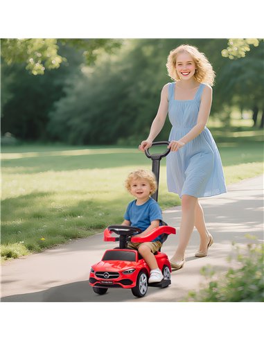 AIYAPLAY 2 in 1 Baby Ride on Push Car Mercedes-Benz C-Class Licensed Walker Foot to Floor Push-Along with Removable Handle, Red