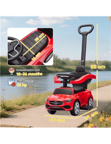 AIYAPLAY 2 in 1 Baby Ride on Push Car Mercedes-Benz C-Class Licensed Walker Foot to Floor Push-Along with Removable Handle, Red