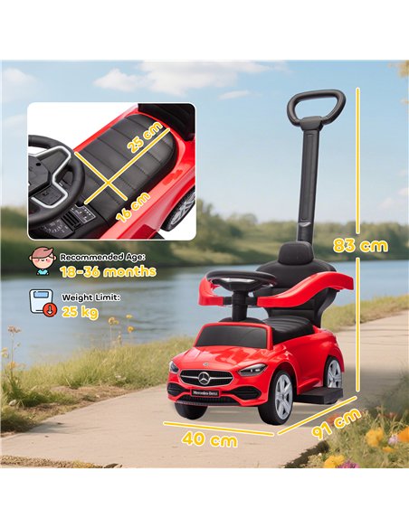 AIYAPLAY 2 in 1 Baby Ride on Push Car Mercedes-Benz C-Class Licensed Walker Foot to Floor Push-Along with Removable Handle, Red - pic 212346 | FastDaddyshop