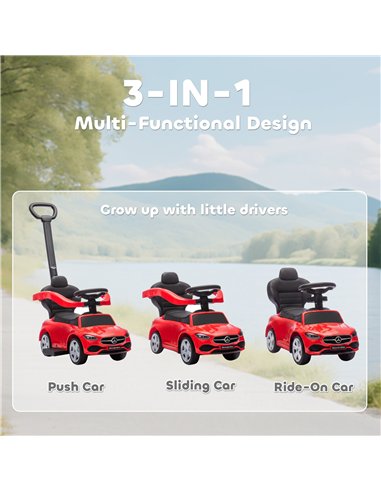 AIYAPLAY 2 in 1 Baby Ride on Push Car Mercedes-Benz C-Class Licensed Walker Foot to Floor Push-Along with Removable Handle, Red