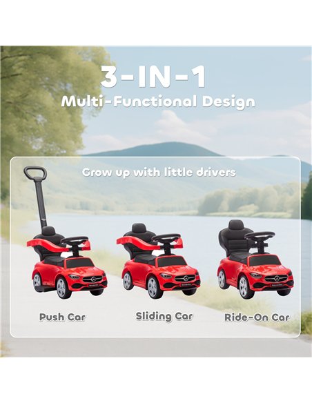 AIYAPLAY 2 in 1 Baby Ride on Push Car Mercedes-Benz C-Class Licensed Walker Foot to Floor Push-Along with Removable Handle, Red - pic 212347 | FastDaddyshop